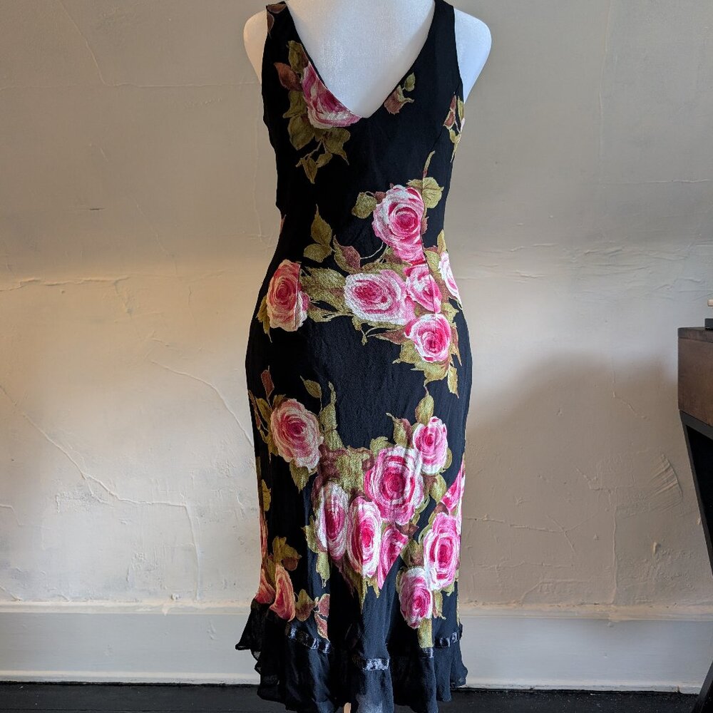 vintage dress barn 90s y2k faery floral rose midi dress in black (medium) - Picture 6 of 7